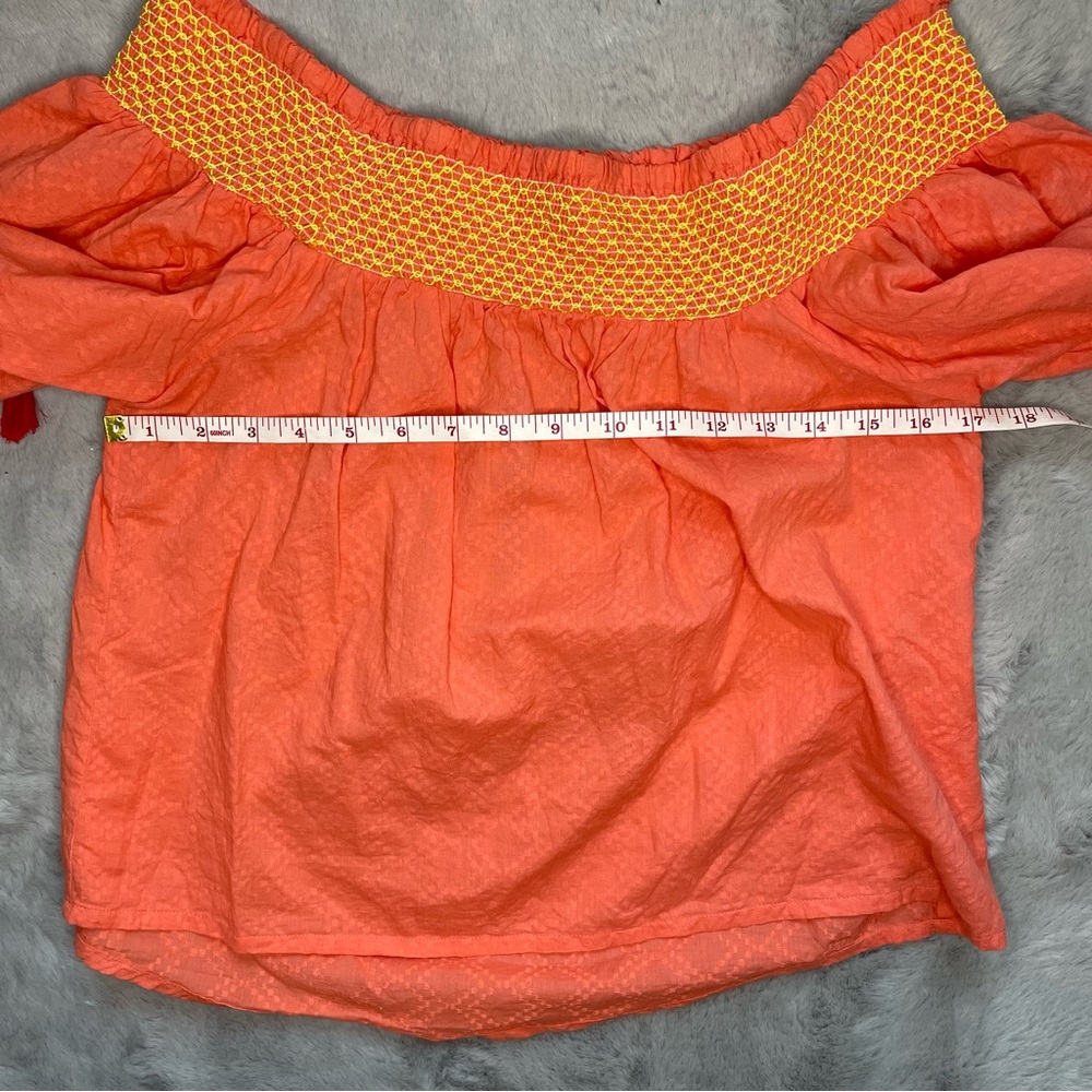 Banjanan Off the Shoulder Tassel Top Coral Pink Small - Picture 5 of 8